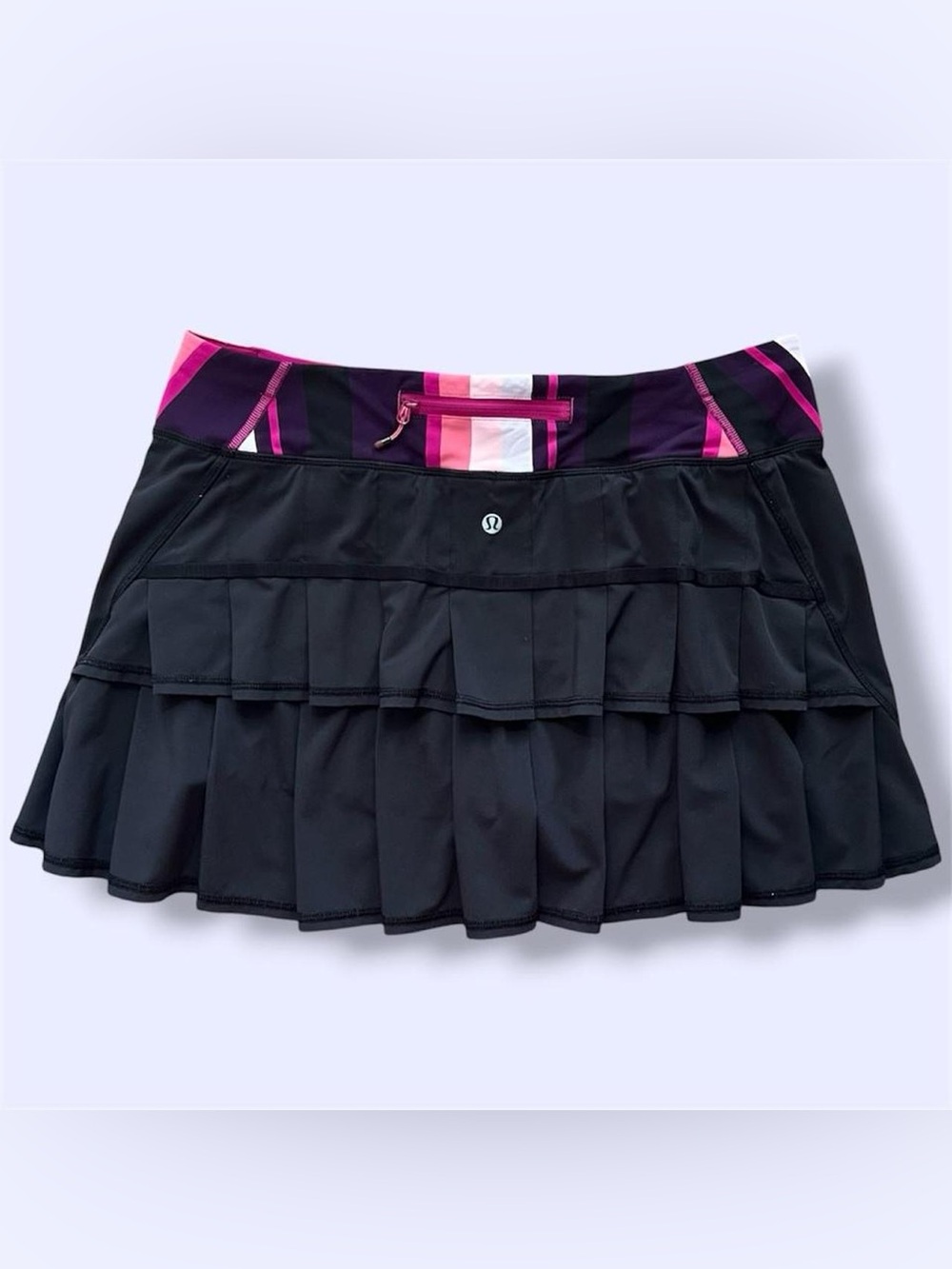 Lululemon Run: Pace Setter Skirt 4-way Stretch Black / Assorted Stripe Bleached